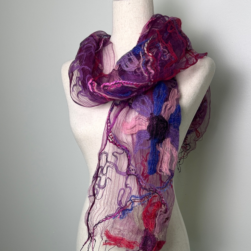 Handcrafted Purple  Pink Artistic Silk Scarf